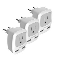 European Travel Plug Adapter 3 Pack, TESSAN International Power Gray-Type C
