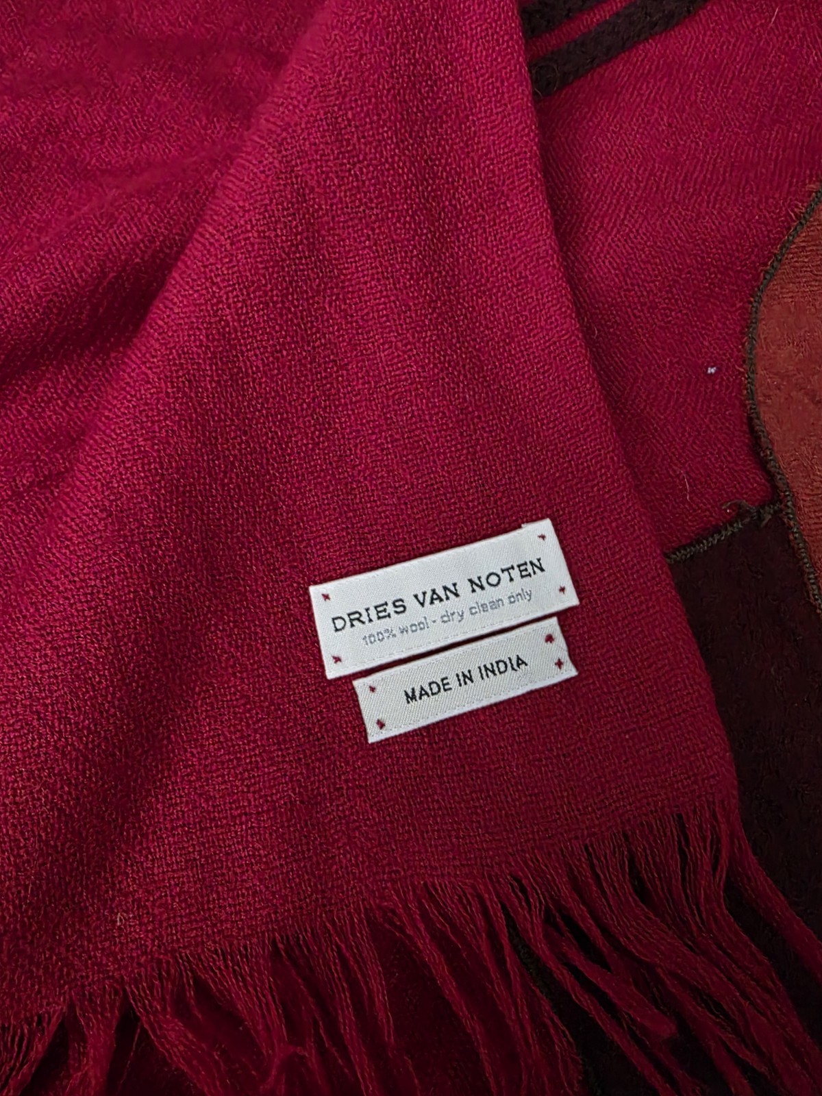 Dries Van Noten 100% Wool Patchwork Red Scarf Dou… - image 2