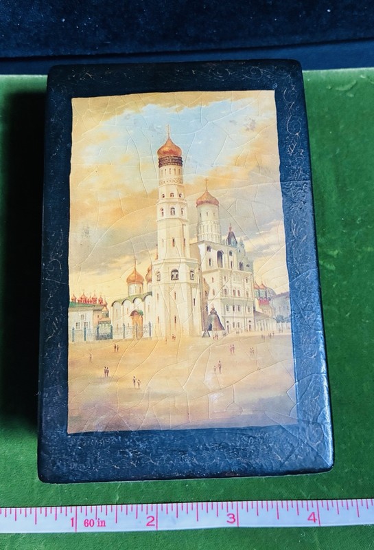 Russian  Lacquer Box Keepsake - Ivan The Great Bell Tower Kremlin Scene 3x4”