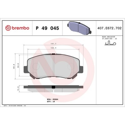 Bremsbelagsatz BREMBO P 49 045, Vorne