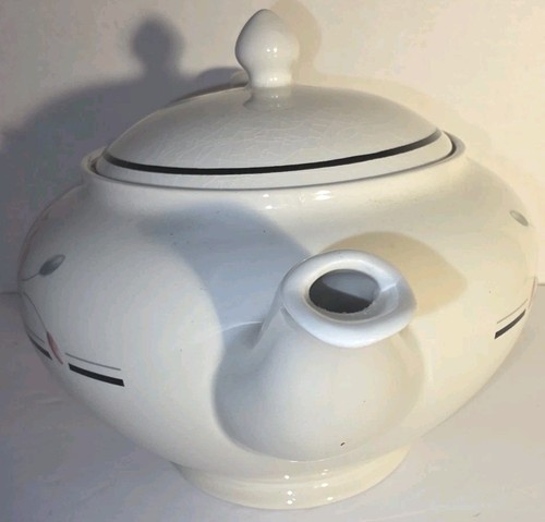 Vintage Made in England Teapot Pink Poppy Flower Black Stripe - Picture 6 of 16