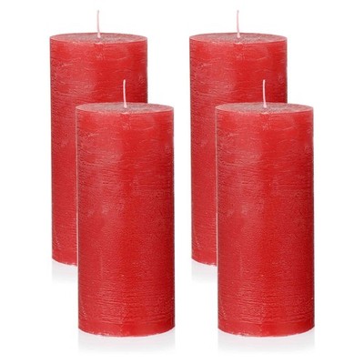 Rustikale Kerzen Weinrot 4er Set Ø 6x14 cm   Stumpenkerzen für Adventskranz