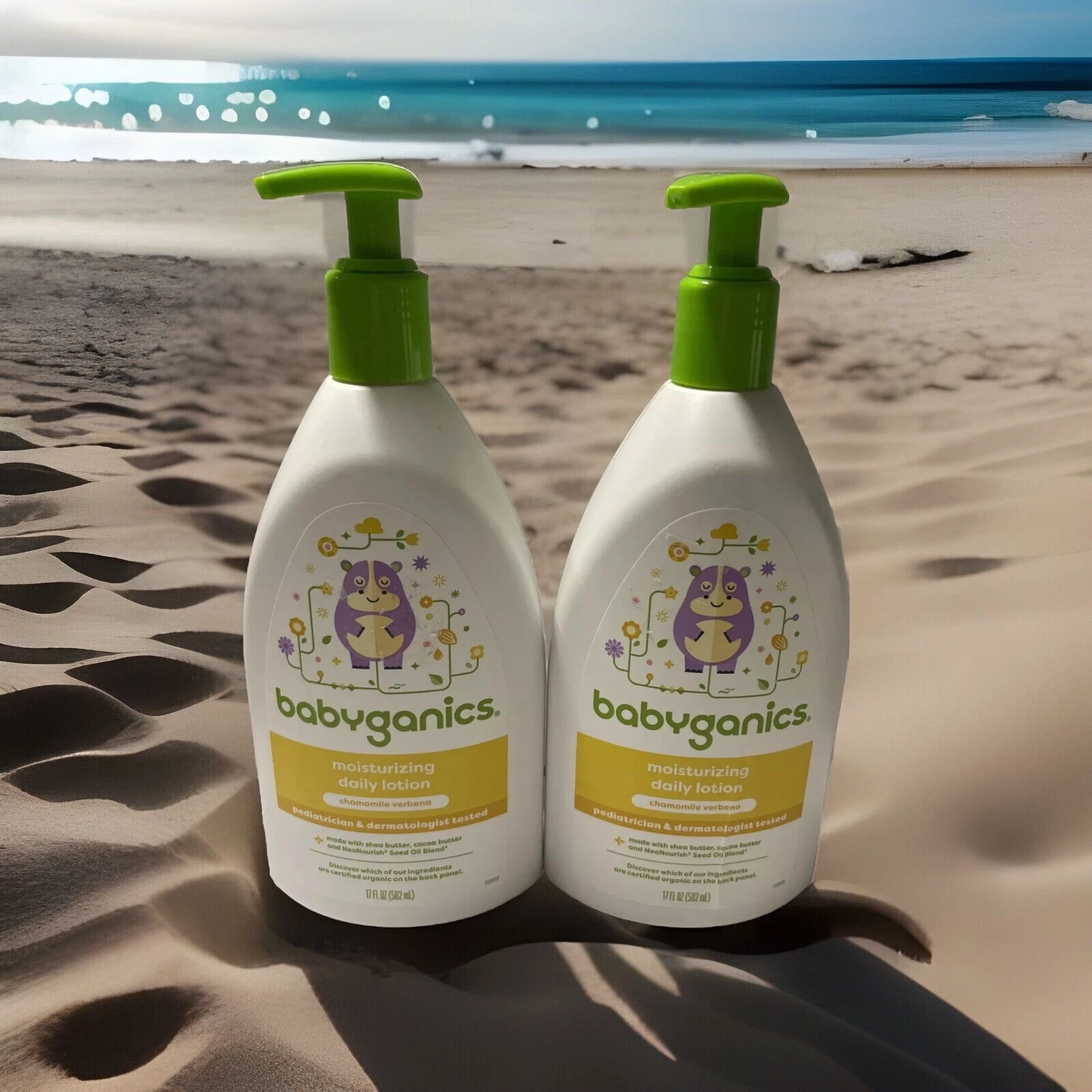 2 Pack Babyganics Moisturizing Daily Lotion Chamomile Verbena Shea Coco 17 Fl Oz