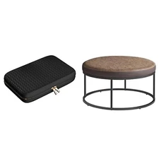 SONGMICS HOME Travel Jewelry Case, Jewelry Organizer, Ottoman, Round Coffee T...