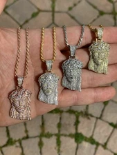 Men's Solid 925 Silver Jesus Piece Simulated Diamond Yellow and Rose Gold Plated