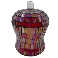 Mosaic Glass Candle Cover Red Iridescent