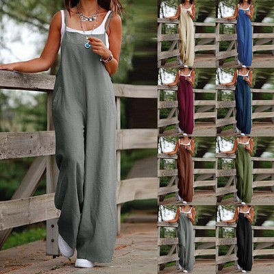 Damen Jumpsuit mit weitem Bein und weitem Bein, Jumpsuit mit ... R5Z1