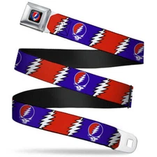Grateful Dead Steal Your Face Webbing Seatbelt Buckle Belt Official Licensed