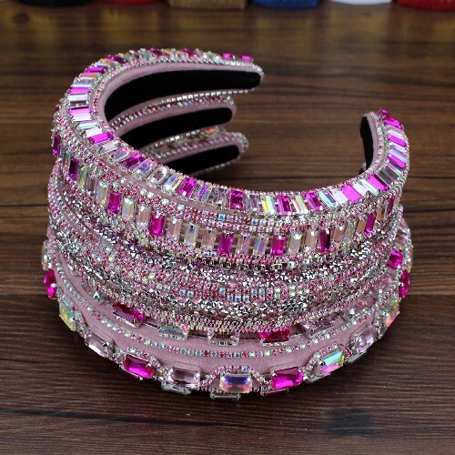 Pink Crystal Princess Padded Headbands Rhinestone Hairbands Hair Jewelry Girls - Imagen 13 de 25