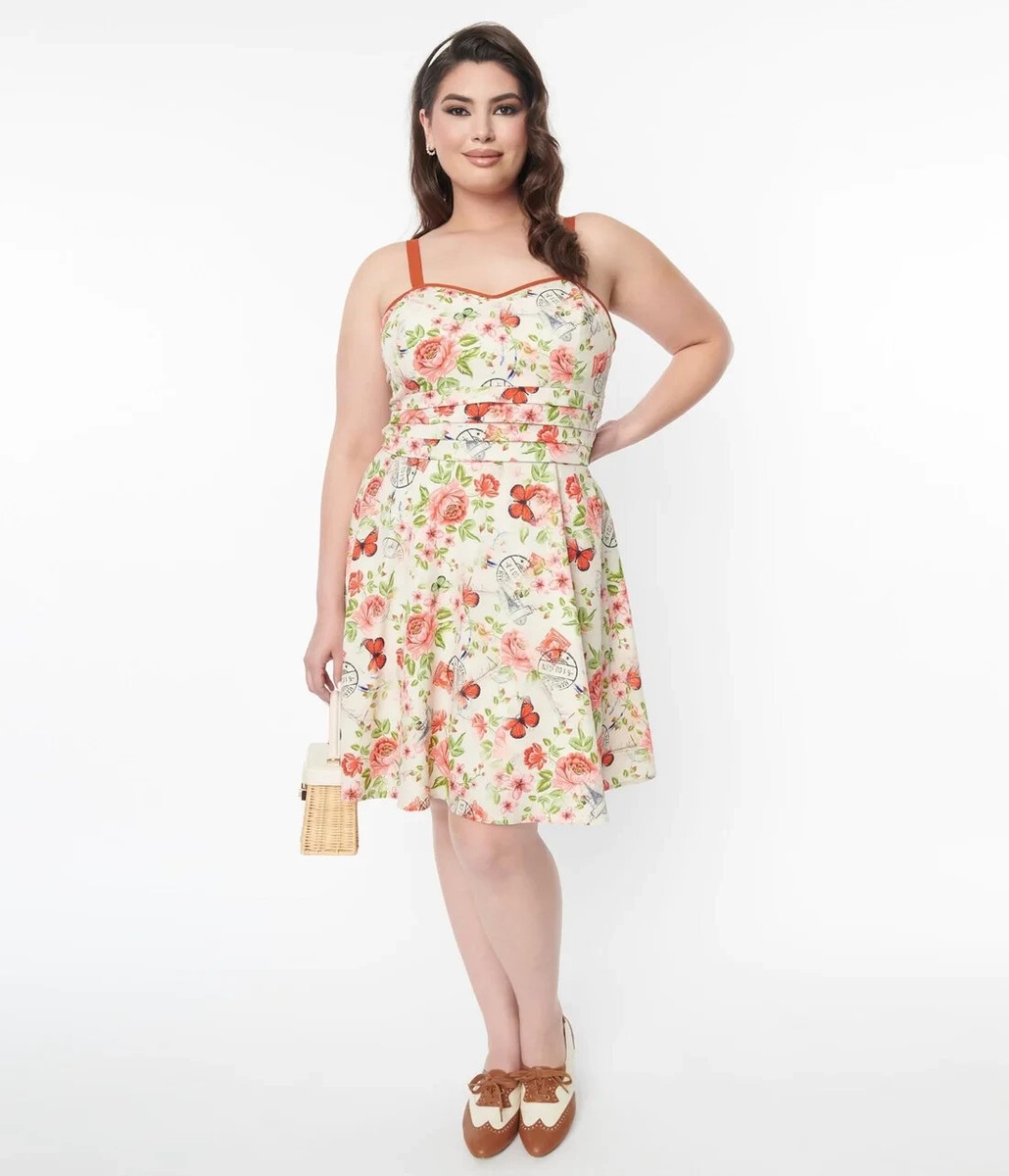 Unique Vintage Plus Size 4X 22/24 Butterfly Floral Print Flare Dress | eBay