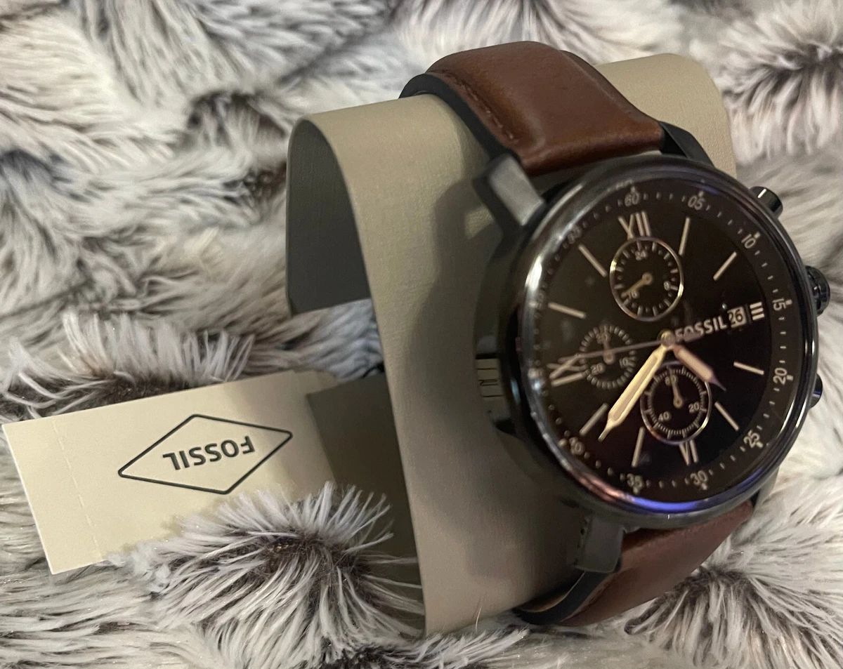 AUTHENTIC FOSSIL RHETT CHRONOGRAPH BLACK BROWN LEATHER MEN S BQ2459 WATCH NEW