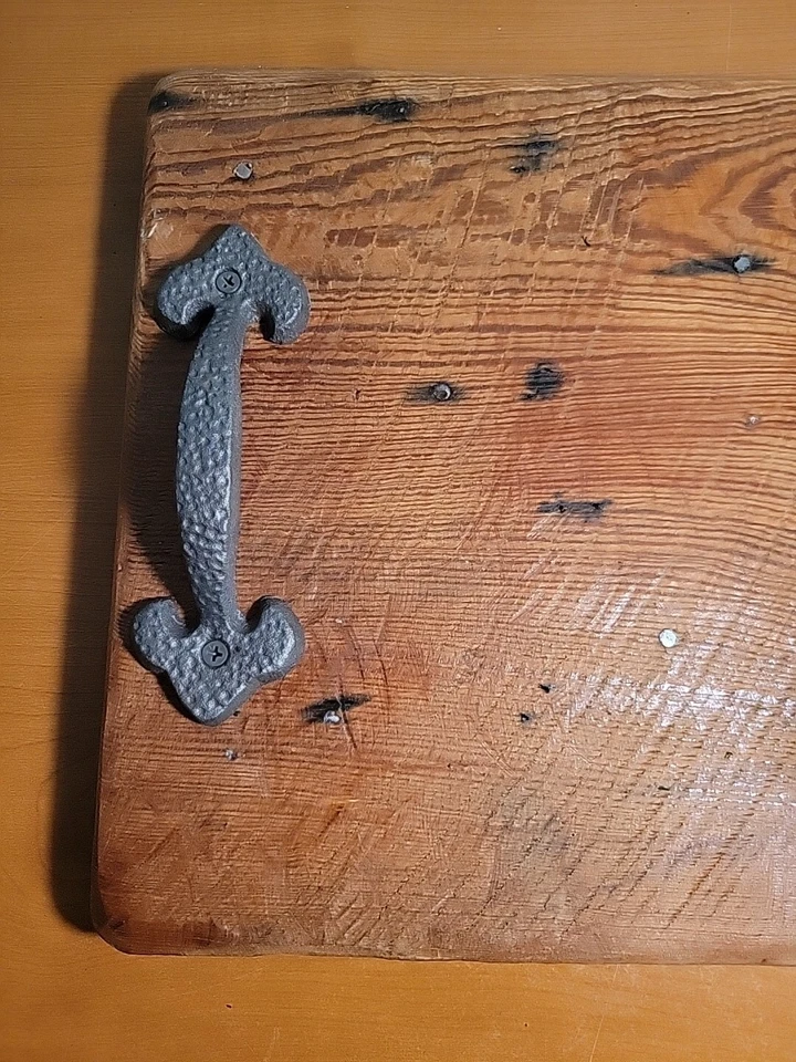 Primitive Reclaimed Rustic Wood Farmhouse Decorative Serving Tray w/Iron Handles - Image 4 of 4