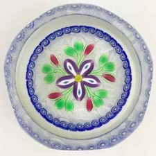Perthshire PP47 2000 Millefiori Lampwork Flower Faceted Lace Ground Paperweight