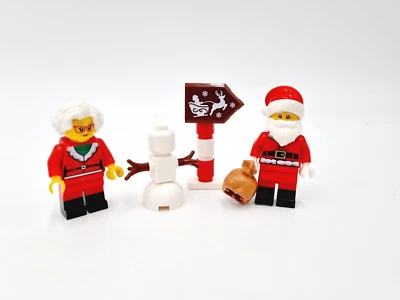 LEGO Weihnachtsmann Weihnachtsfrau Figuren Weihnachten X-Mas + Schneemann Schild