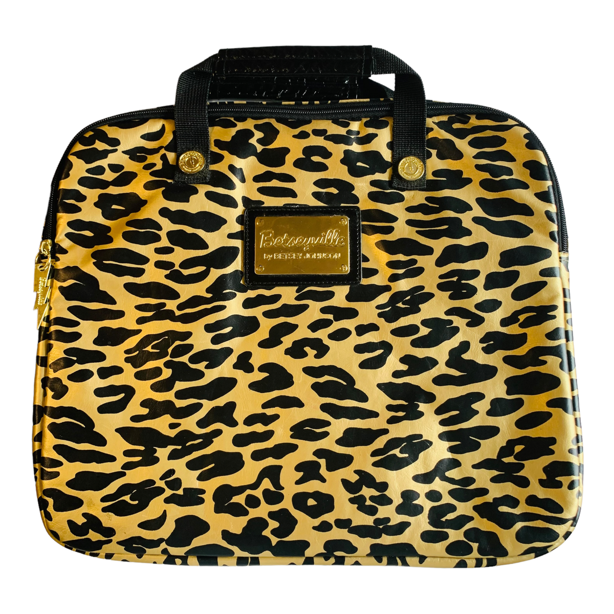 Betsey Johnson Betseyville Laptop Bag Leopard Gold Metallic Notebook Tablet