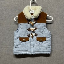Genuine Kids OshKosh Boy 18 Months Vest Chambray Blue Brown Toggle Sherpa Collar