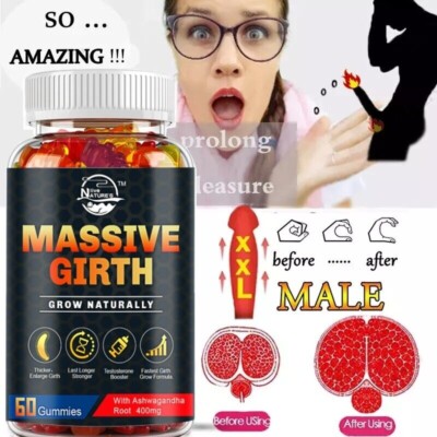 #1 BEST-MALE ENLARGER THICKER LONGER BIGGER 3'' GROWTH ENLARGEMENT 60 GUMMIES NEW