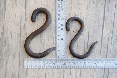2 piezas De colección herrero forjado S carne carnicero gancho colgante herramienta decoración granja - Imagen 3 de 4