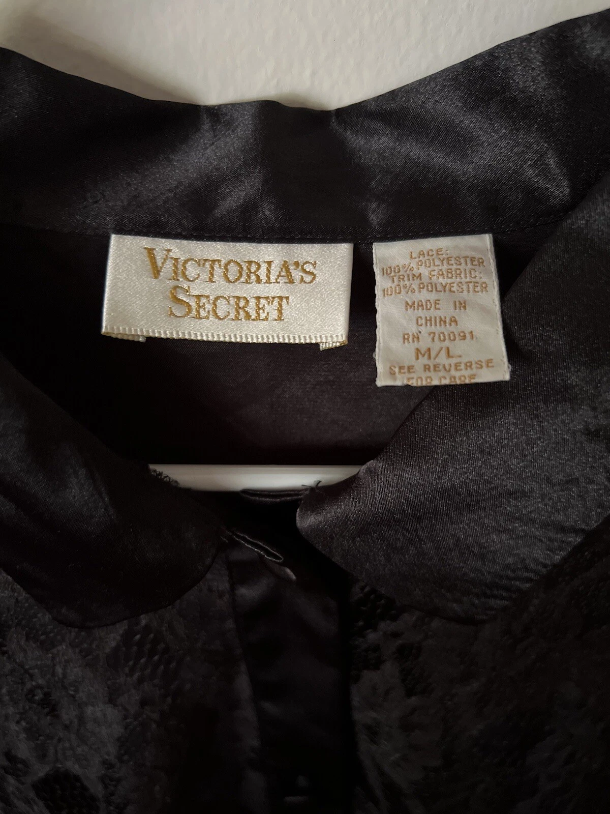 UNDERCOVER Abito camicia VICTORIA'S SECRET etichetta oro pizzo bottoni nero trasparente vintage