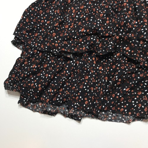 Altar's State Skirt Womens Sz Large Smocked Waist Ruffle Black Floral Rayon NWT - Picture 6 of 13