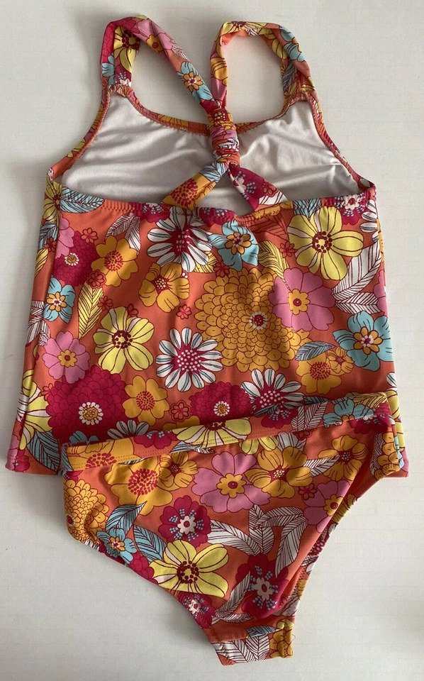 Garnet Hill Kids Girls Swimsuit Swim Top & Bikini Bottom Floral Tropical Size 8 - Image 2 of 2