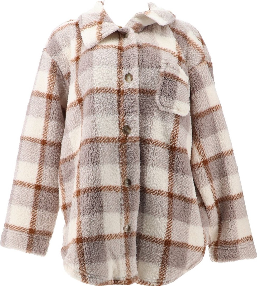 Koolaburra UGG Brushed Back Sherpa Cozy Shacket Birch Plaid L NWOT