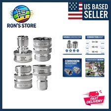 Leak Proof ¾” Garden Hose Connectors - Stainless Steel Plug & Coupler Set