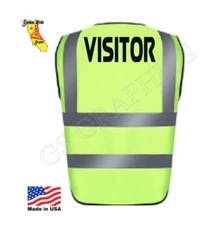 VISITOR HI-VIS SAFETY REFLECTIVE VEST YELLOW BLACK PRINT FRONT & BACK MEDIUM