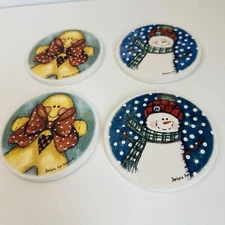 Home Expressions Gingerbread Man Snowman Round Coasters IOP VTG Absorbent