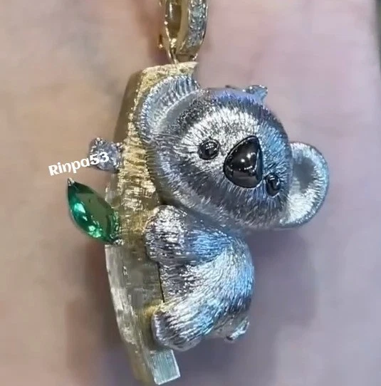 Colgante de oso koala chapado en plata 925 SS para mujer regalo festivo de diamantes creado en laboratorio - Imagen 2 de 4