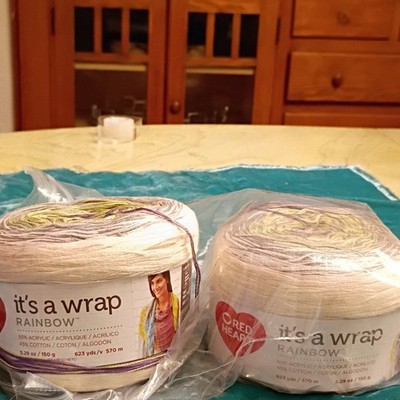 Red Heart It's a Wrap Rainbow Acrylic Cotton Yarn Cake Ombre Fine Lot 2