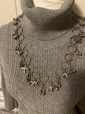 Vintage Silver Tone Bohemian Belly Dance Dangle Charm Chain Belt Or Necklace