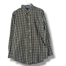 Chaps Easy Care Mens M Medium Plaid Brown Long Sleeve Button Down Shirt