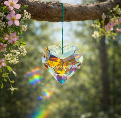 45mm Heart Crystal Suncatcher Rainbow Stone Healing Energy Good Luck Home Decor