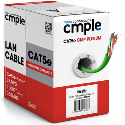 Cat5e Ethernet Cable 1000ft Plenum CMP Solid 24AWG UTP 350MHz Easy Pull Bulk