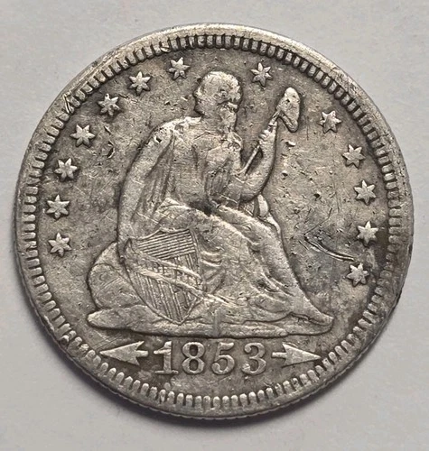 1853 Arrows & Rays Seated Liberty Quarter XF Details