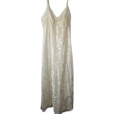 Victoria's Secret VTG Gold Label Cream Sheer Floral Long Slip Nightgown L Sheer