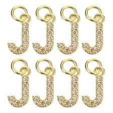 8pcs Rhinestone Letter Charm 3.2mm Copper J Letter Charm Golden