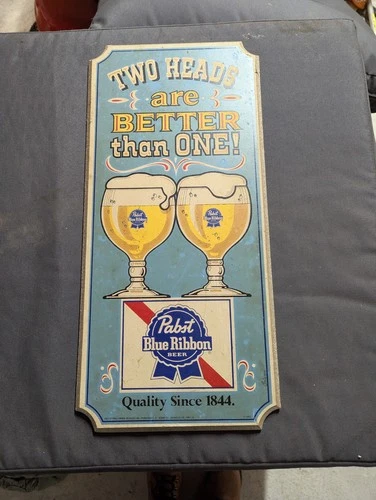 Vintage Pabst Blue Ribbon Two Heads Are Better Than One Pbr Beer Sign Wooden