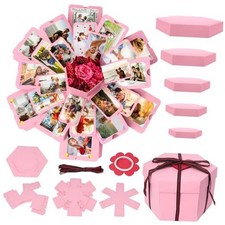 Explosion Gift Box, Surprise Picture Love Box Exploding Photo Album with Pink