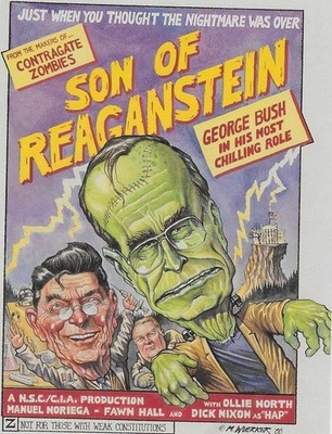 Präsident George Bush zynische Postkarte, ''Sohn von Reaganstein''