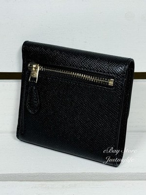 Coach F87588 Crossgrain Leather Small Trifold Wallet, Black, New