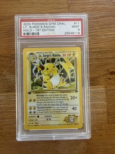 Pokemon Lt. Surge's Raichu - 11/132  Gym Challenge 1st Edition Holo PSA 9