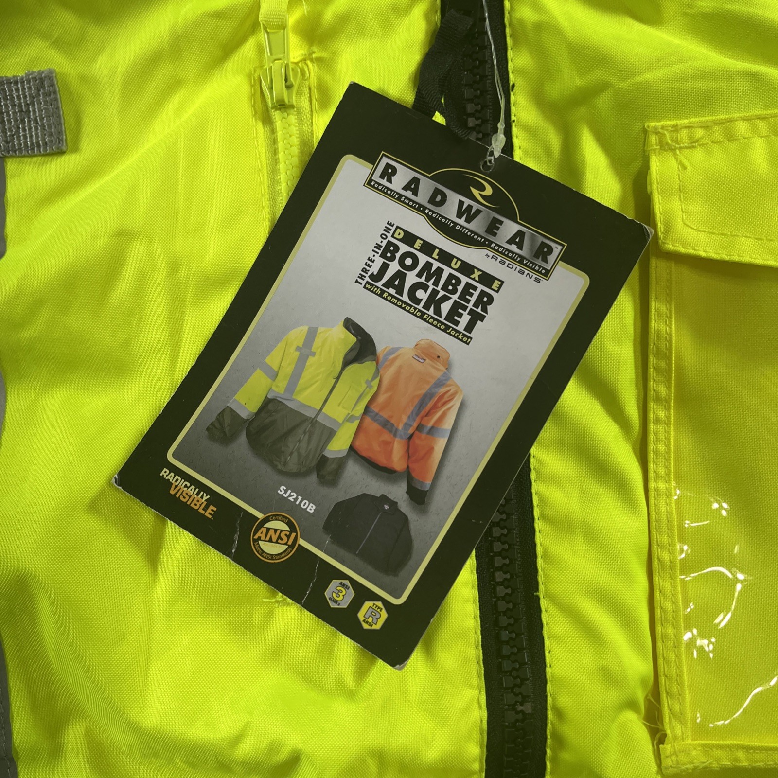 Radwear Deluxe Bomber Jacket Reflective Yellow Black M Removable Fleece3in1 NWT - second product detail image