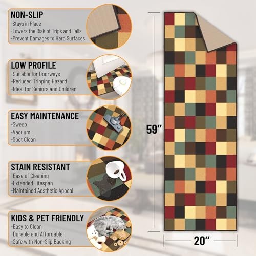 Ottomanson otto Home Collection Hallway Runner Rug 20"X59" Multicolor Checkered - Picture 2 of 13