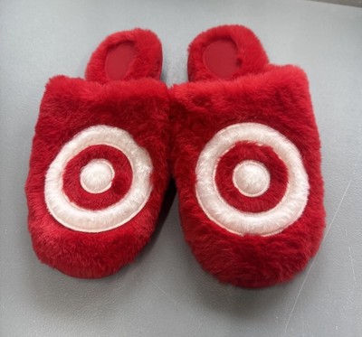 TARGET  Wondershop Red Plush Bullseye Holiday Slippers W 11/12 M 9/10 Unisex