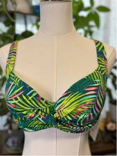 Women's Lands' End Size 4 Teal Green Pink Palm Print Bikini Top