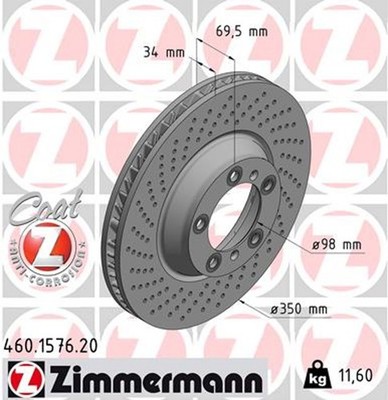 1x ZIMMERMANN Bremsscheibe COAT Z 460.1577.20 für 911 997 PORSCHE Turbo