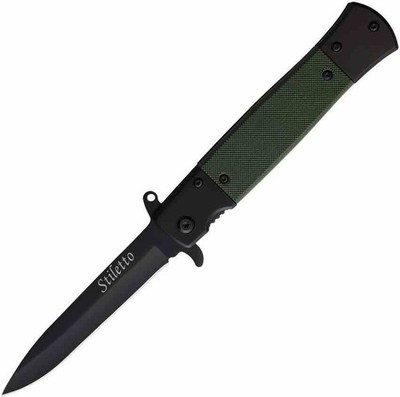 EE10A96GN ElitEdge Stiletto Linerlock A/O 420C Steel Blade Black Finish Green G1
