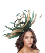 Dark Green Forest Bottle Green Metallic Gold Kentucky Derby Ascot Fascinator Hat